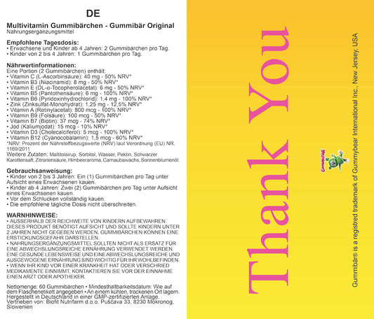LEAFLET - for Multivitamin Gummies - Gummybär Original dietary supplements